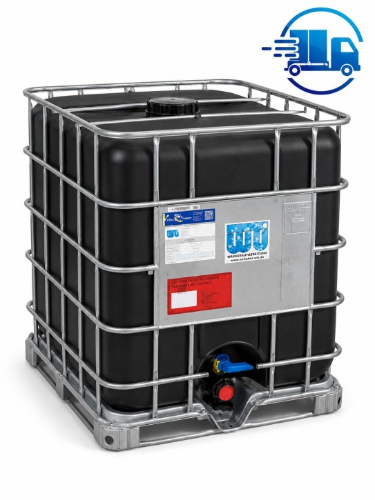 Demineralisiertes Wasser<br>1.000 Liter IBC<br>UV-Beständig - Holzfrei<br>Inkl. Versandkosten