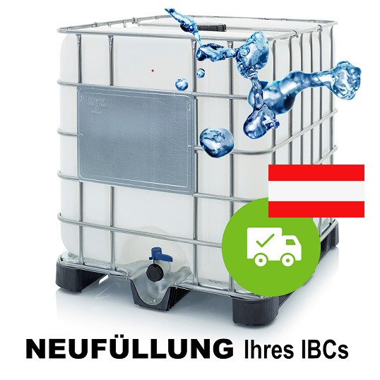 IBC 1.000 Liter<br>Demineralisiertes VE Wasser<br>Neubefüllung Ihres IBC<br>Inkl. Abholung & Rückversand<br>Österreich