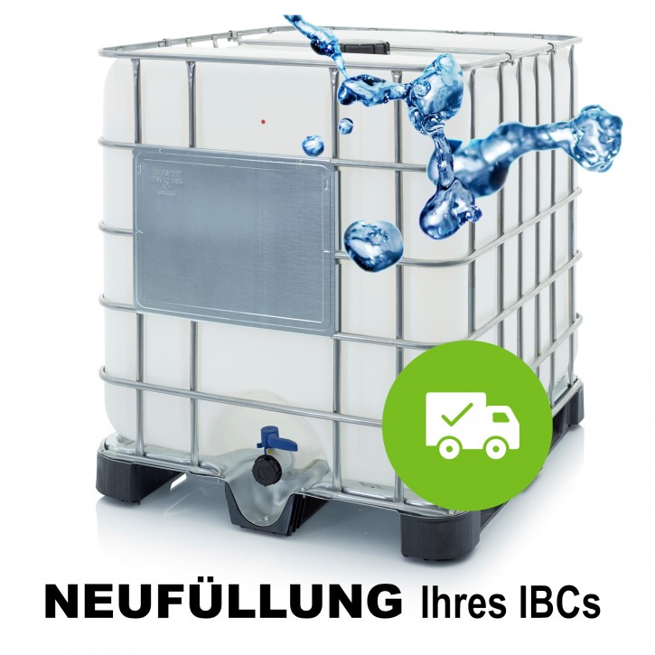 IBC 1.000 Liter<br>Demineralisiertes VE Wasser<br>Neubefüllung Ihres IBC<br>Inkl. Abholung & Rückversand