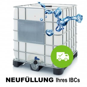 IBC 1.000 Liter<br>Demineralisiertes VE Wasser<br>Neubefüllung<br>Inkl. Abholung & Rückversand